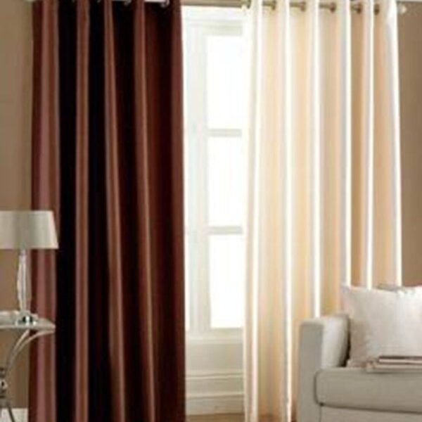 IDOLESHOP 7 ft Door Polyester Room Darkening Curtains – Pack of 2 (Brown & Beige, Solid, Eyelet Design)