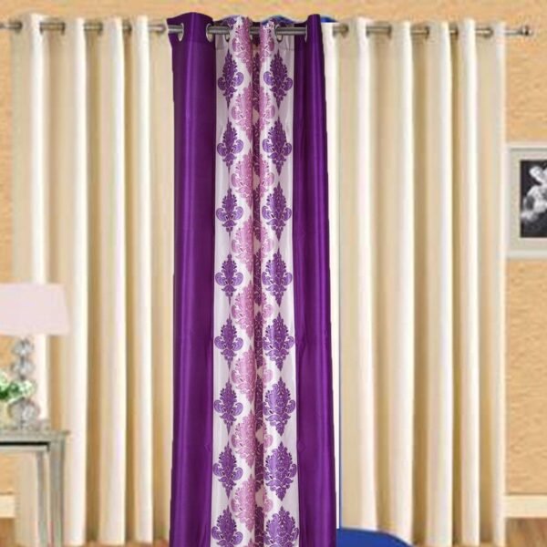 IDOLESHOP 7 ft Door Polyester Room Darkening Curtains – Pack of 3 (Multicolor & Beige, Designer Solid, Eyelet)