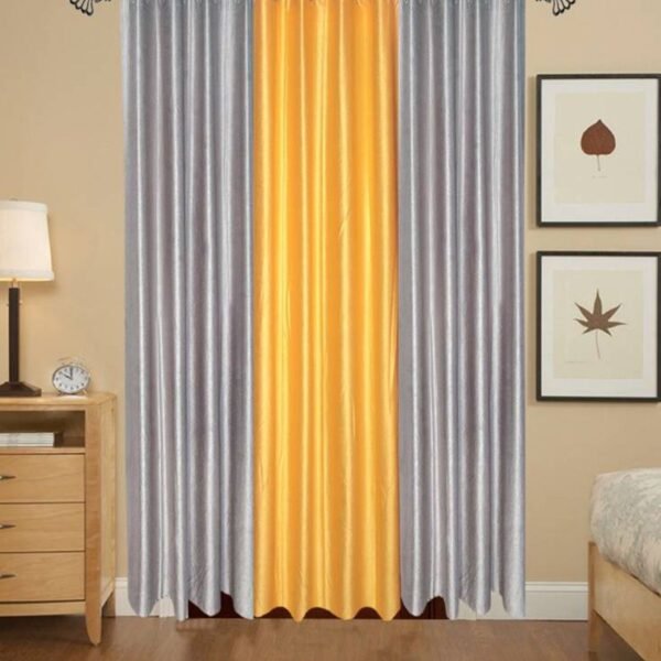 IDOLESHOP 274.5 cm (9 ft) Long Door Polyester Blackout Curtain (Pack of 3) (Grey & Yellow, Solid)
