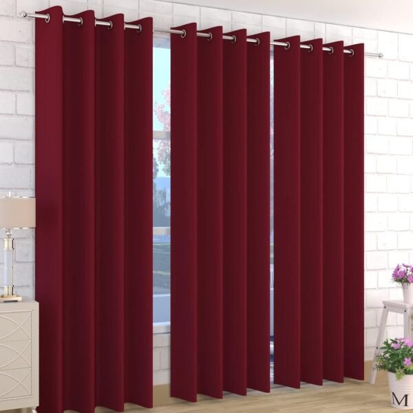 IDOLESHOP 7 ft Door Polyester Room Darkening Curtain (Pack of 3) – Maroon Plain Elegant Curtains