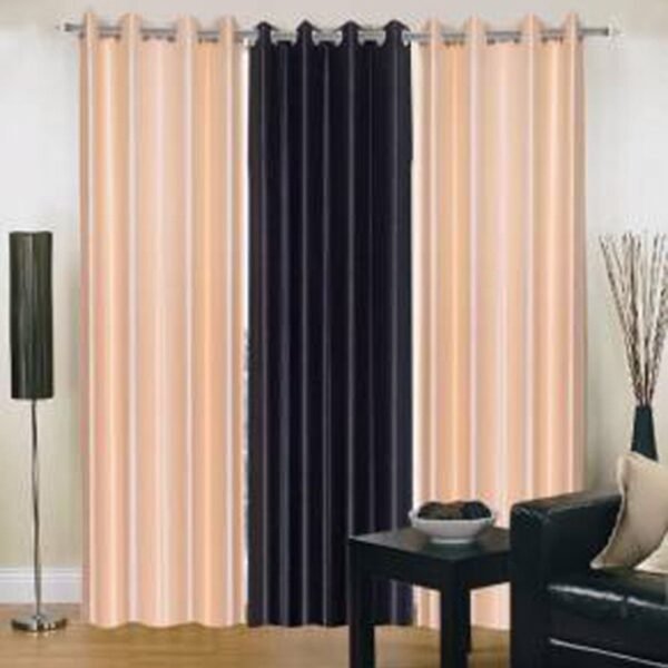 IDOLESHOP 7 ft Door Polyester Semi-Transparent Curtain (Pack of 3) – Black & Beige Solid Stylish Curtains
