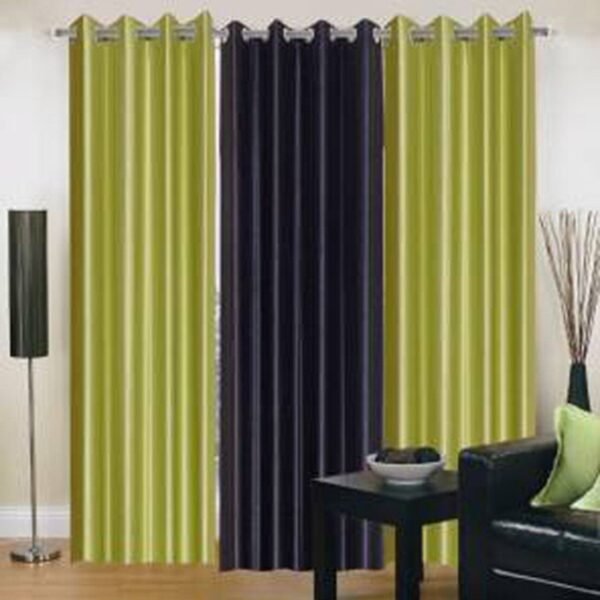 IDOLESHOP 9 ft Long Door Polyester Blackout Curtain (Pack of 3) – Green & Black Solid Room Darkening Curtains