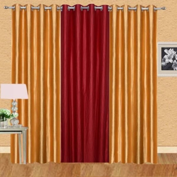 IDOLESHOP 9 ft Long Door Polyester Semi-Transparent Curtain (Pack of 3) – Gold & Maroon Solid Curtains