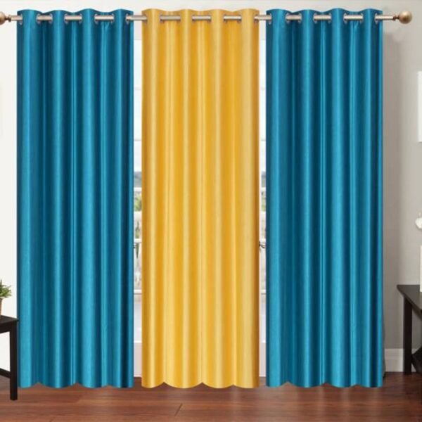 IDOLESHOP 9 ft Long Door Polyester Blackout Curtain (Pack of 3) – Blue & Yellow Solid