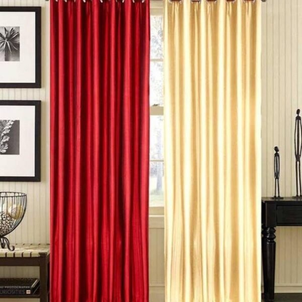 IDOLESHOP 9 ft Long Door Polyester Room Darkening Curtain (Pack of 2) – Red & Beige Solid
