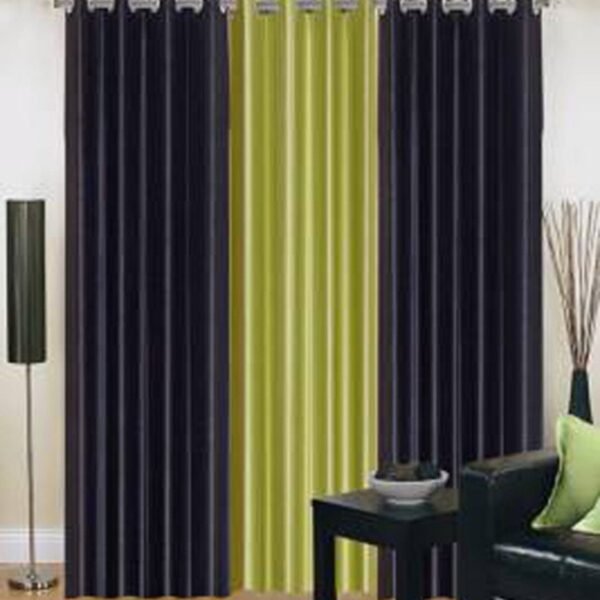 IDOLESHOP 7 ft Door Polyester Blackout Curtain (Pack of 3) (Green, Black, Solid)