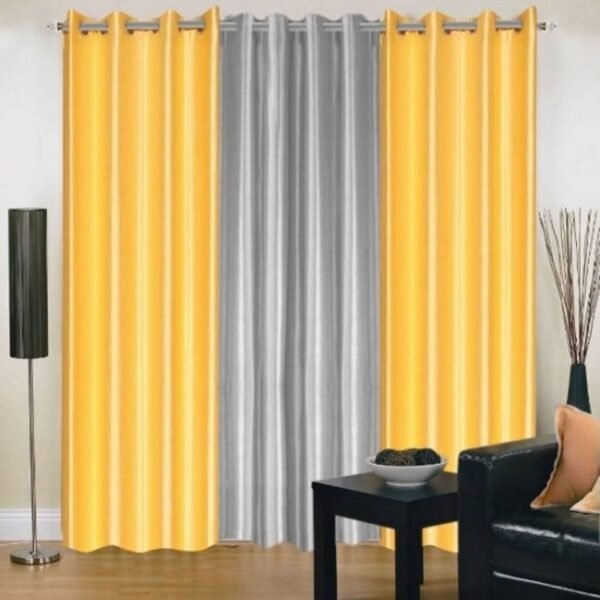 IDOLESHOP 9 ft Long Door Polyester Blackout Curtain (Pack of 3) (Grey & Yellow, Solid)