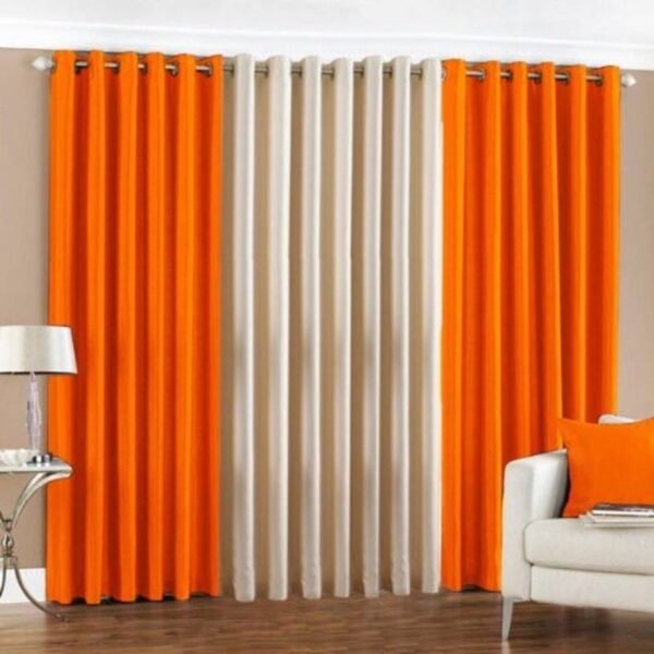 IDOLESHOP 9 ft Long Door Polyester Blackout Curtain (Pack of 3) (Orange & Beige, Solid)