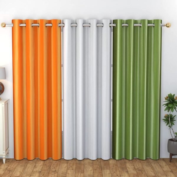 IDOLESHOP 213.5 cm (7 ft) Door Polyester Room Darkening Curtain (Pack of 3) (Orange, White, Green, Plain)