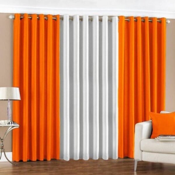 IDOLESHOP 213.5 cm (7 ft) Door Polyester Blackout Curtain (Pack of 3) (Orange, Grey, Solid)