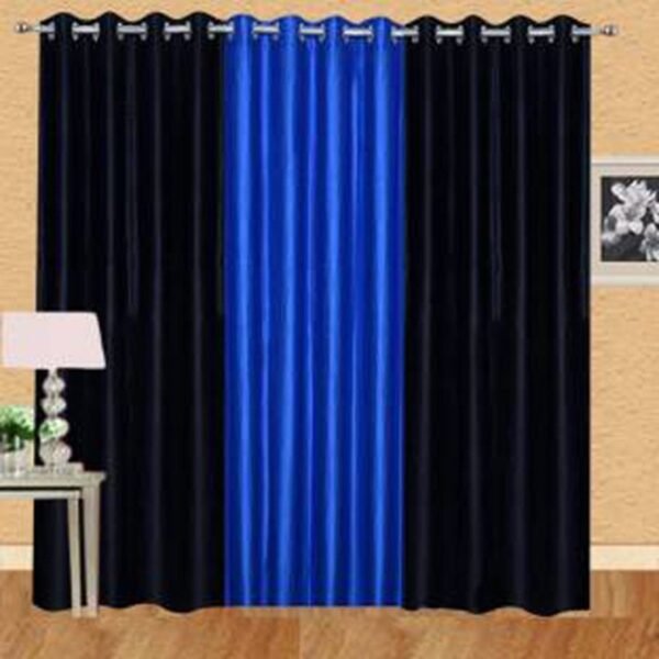 IDOLESHOP 274 cm (9 ft) Long Door Polyester Blackout Curtain (Pack of 3) (Blue & Black, Solid)