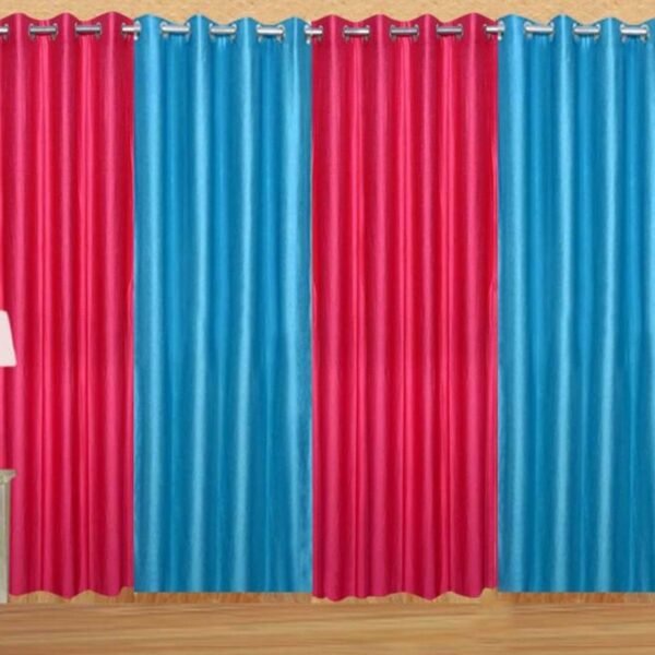 IDOLESHOP 274.5 cm (9 ft) Long Door Polyester Blackout Curtain (Pack of 4) (Sky Blue & Pink, Solid, Premium Light Blocking Curtains for Living Room & Bedroom)