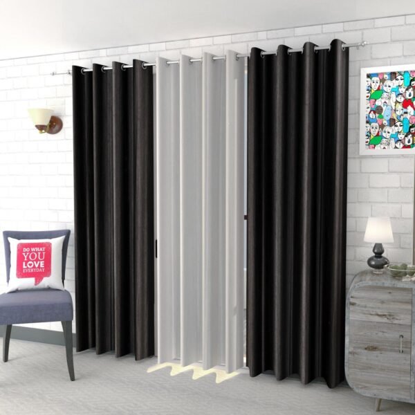 IDOLESHOP 274.5 cm (9 ft) Long Door Polyester Room Darkening Curtain (Pack of 3) (Black & White, Solid) – Premium Stylish Curtains for Living Room & Bedroom