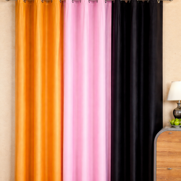 IDOLESHOP 9 ft Long Door Polyester Blackout Curtain | Premium Thick Fabric | Pink, Black & Golden Solid Curtains | 100% Light Blocking | Thermal Insulated & Noise Reduction | Eyelet Ring Design for Living Room & Bedroom (274.5 cm, Pack of 3)