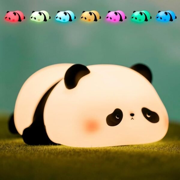 Idoleshop Silicone Sleeping Panda Touch LED Night Lamp – Rechargeable Multicolor Bedside Lamp for Kids Bedroom (12 cm)