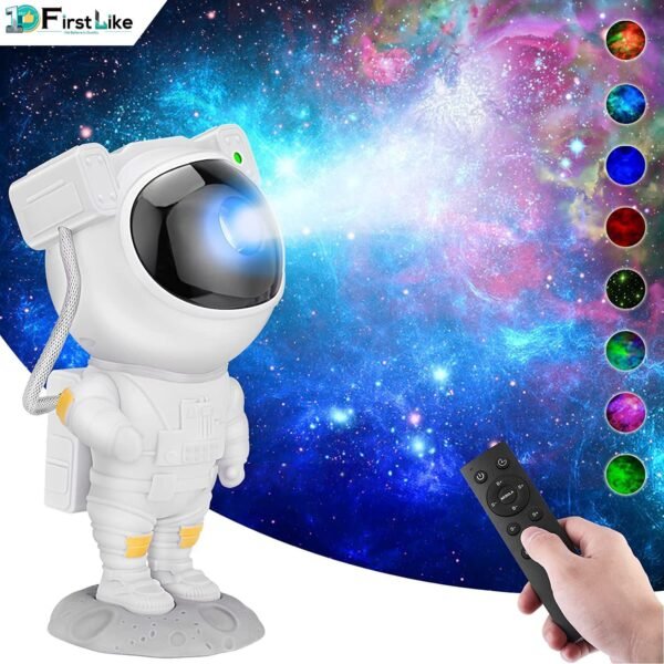 IDOLESHOP Galaxy Astronaut Star Projector Night Lamp – 360° Adjustable Head, Remote Control Space Light (22.8 cm, White)