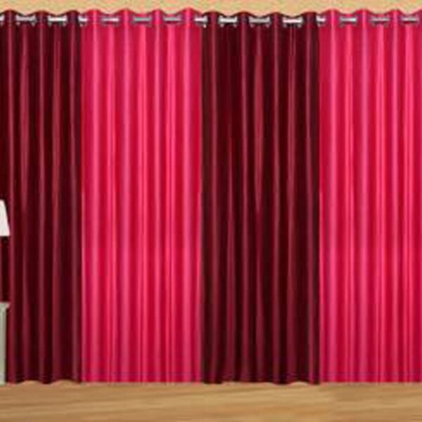 IDOLESHOP 9 ft Long Door Polyester Blackout Curtains (Pack of 4, Maroon & Pink, Solid Design)