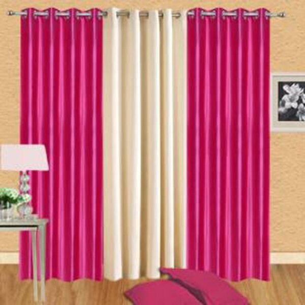IDOLESHOP 274 cm (9 ft) Long Door Polyester Blackout Curtain (Pack of 3) (Pink, Beige, Solid)
