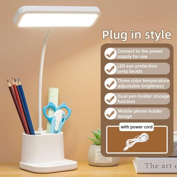 IDOLESHOP Rechargeable LED Study Desk Lamp with Touch Control | 3 Color Modes | Adjustable Brightness | Pen Holder Table Lamp (36 cm, White)