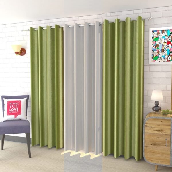 IDOLESHOP 213.5 cm (7 ft) Door Polyester Room Darkening Curtain (Pack of 3) – Elegant Light Green & White Solid Curtains for Stylish Home Décor