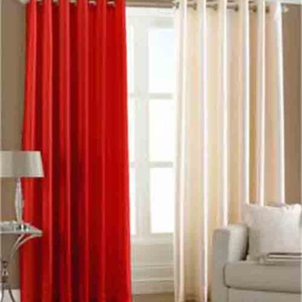 IDOLESHOP 213.5 cm (7 ft) Door Polyester Room Darkening Curtain (Pack of 2) (Red & Beige, Solid Elegant Design)