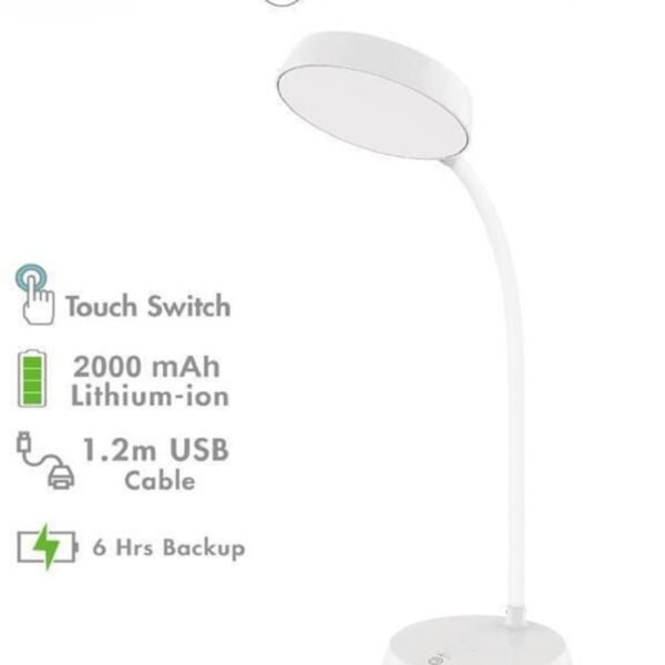 Idoleshop Touch Switch Rechargeable LED Desk Lamp – Eye Protection Study Table Lamp with Long Backup (29 cm, White)