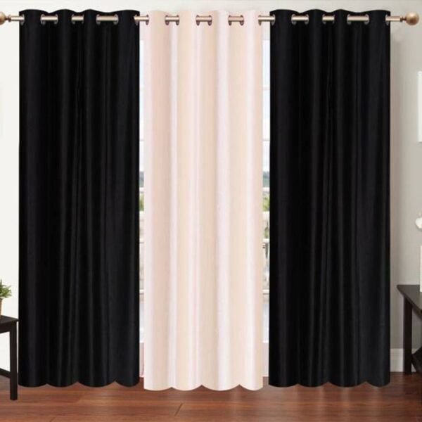 IDOLESHOP 274.5 cm (9 ft) Long Door Premium Polyester Blackout Curtain (Pack of 3) (White & Black, Solid) – Luxury Room Darkening, Noise Reduction & Energy Saving Curtains for Living Room & Bedroom