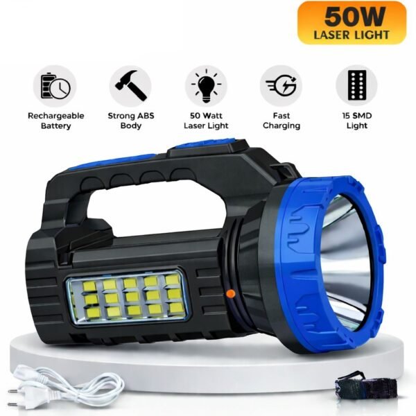 IDOLESHOP 50W Rechargeable Torch with Side LED Emergency Light