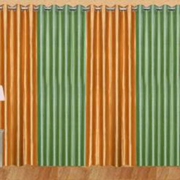 IDOLESHOP 274.5 cm (9 ft) Long Door Polyester Blackout Curtain Pack of 4 (Gold & Green, Solid Premium Finish)