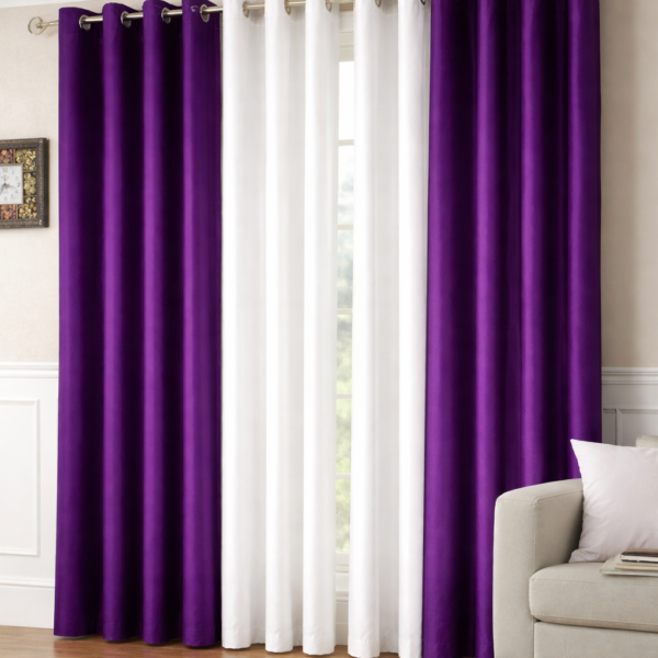 IDOLESHOP 274.5 cm (9 ft) Long Door Polyester Blackout Curtain (Pack of 3) – Premium Purple & White Solid Curtains | Full Light Blocking Elegant Drapes for Living Room & Bedroom
