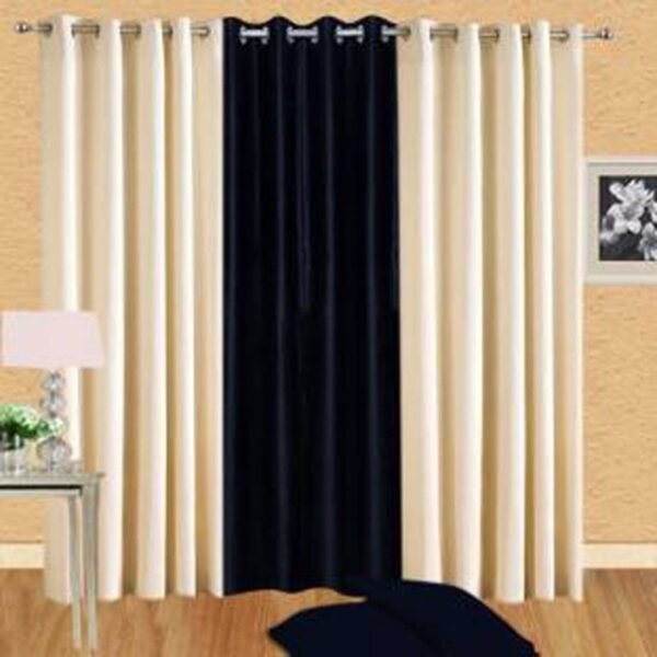 IDOLESHOP 213.5 cm (7 ft) Door Premium Polyester Blackout Curtain (Pack of 3) (Black & Beige, Solid) – Stylish Light Blocking Curtains for Bedroom & Living Room