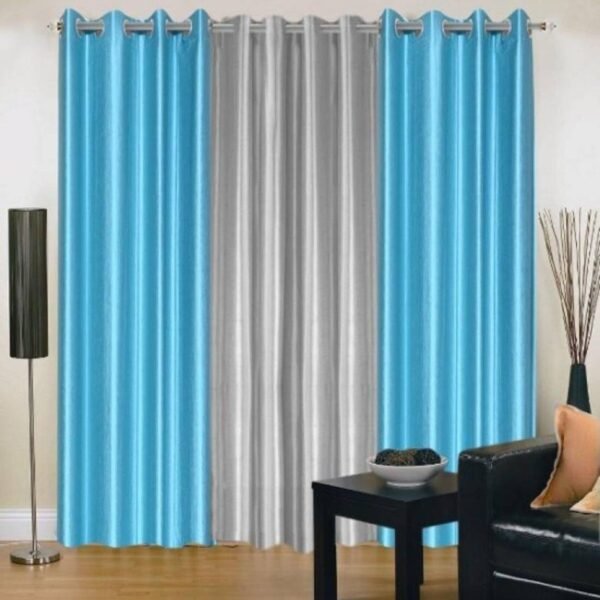 IDOLESHOP 213.5 cm (7 ft) Door Polyester Blackout Curtain (Pack of 3) (Silver & Blue, Solid) – Premium Room Darkening Curtains for Modern Homes