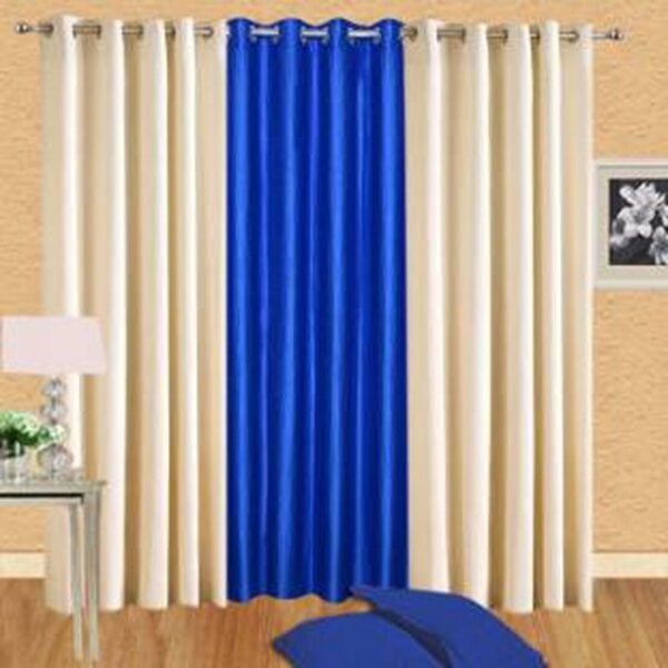 IDOLESHOP 274 cm (9 ft) Long Door Polyester Blackout Curtain (Pack of 3) (Blue & Beige, Solid, Premium Light Blocking Curtains for Living Room & Bedroom)