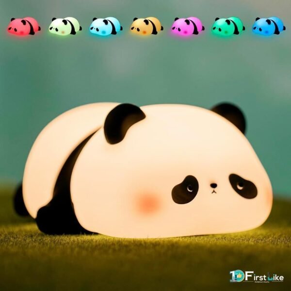 IDOLESHOP Cute Sleeping Panda Silicone Night Lamp | USB Rechargeable | 7-Color Changing LED | Soft Touch Kids Night Light (16 cm)