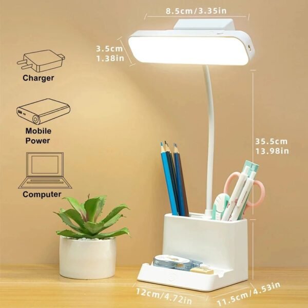 IDOLESHOP LED Desk Lamp with Touch Control & Pen Holder – Dimmable Study Light (40 cm, White)