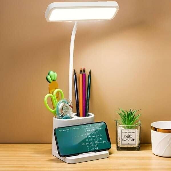Idoleshop Touch Control Multifunctional LED Desk Lamp with Eye Protection & Mobile Holder, Study Table Light (36 cm, White)