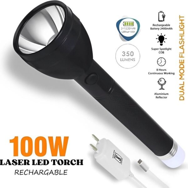 IDOLESHOP 50W Long Range LED Torch – 2X Power Lithium Battery with Emergency Backlight & Charger