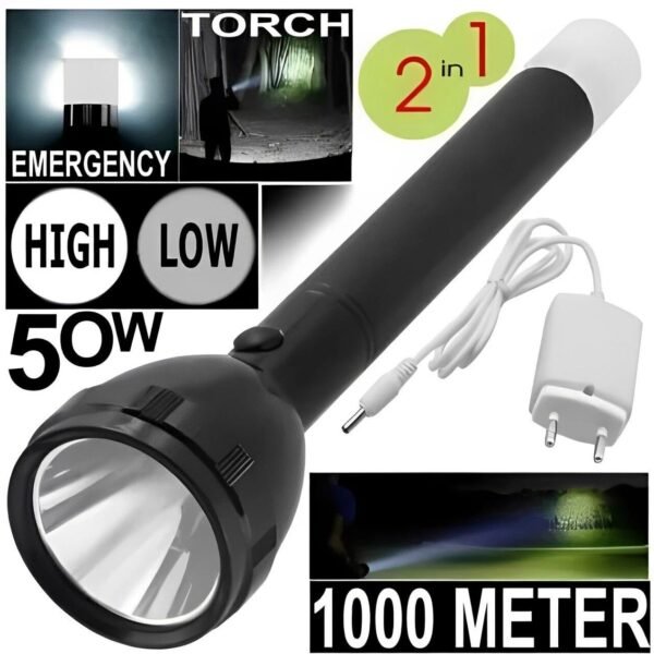 IDOLESHOP 50W Torch with Back Light – 2-in-1 Rechargeable Emergency Flashlight