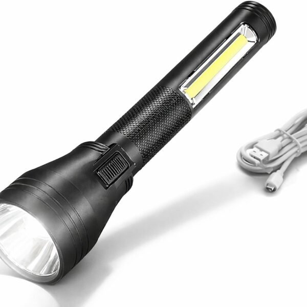 IDOLESHOP Rechargeable Torch – 10W Front Light + 15W COB Side Light