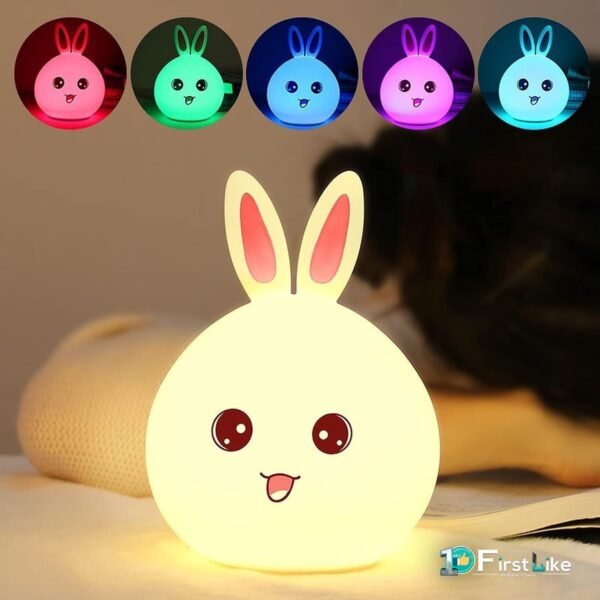 Idoleshop Cute Bunny Rabbit LED Night Lamp – Color Changing Gift Light for Kids, Girls & Boys (16 cm, Multicolor)