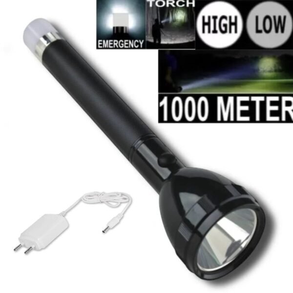 IDOLESHOP Emergency Rechargeable 2-in-1 50W LED Long-Range Torch with Back Light (Black, 27 cm)