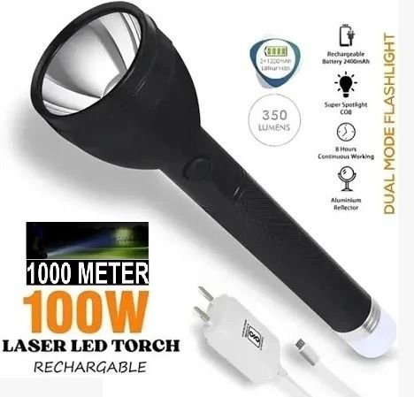 IDOLESHOP 50W Rechargeable 2-in-1 Torch Light with Back Light (2000mAh Battery)