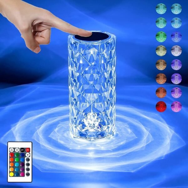 Idoleshop Rose Diamond Table Lamp, 16 Color Changing RGB LED Night Lamp with Touch & Remote Control (19.5 cm, Multicolor)