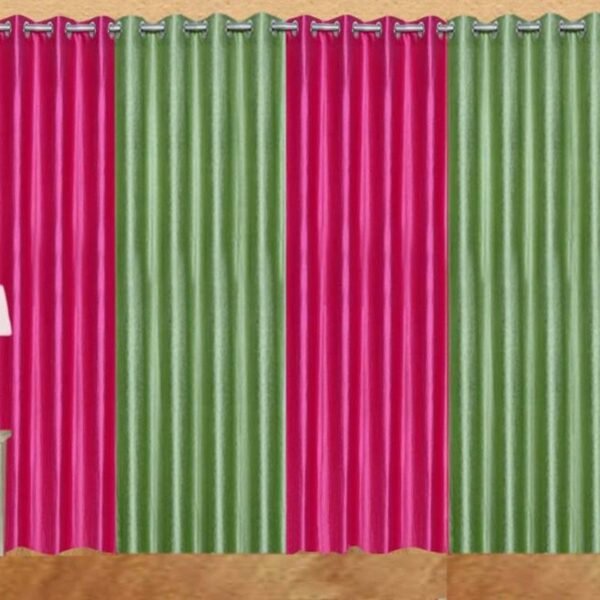 IDOLESHOP 9 Ft Long Door Polyester Blackout Curtains (274.5 cm) – Stylish Pink & Green Combo | Pack of 4