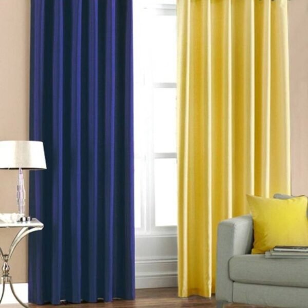 IDOLESHOP 7 Ft Door Polyester Room Darkening Curtains (213.5 cm) – Navy Blue & Yellow Combo | Pack of 2