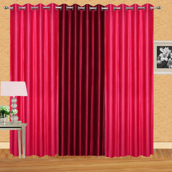 IDOLESHOP 9 Ft Long Door Polyester Blackout Curtains (274.5 cm) – Pink & Maroon Combo | Pack of 3