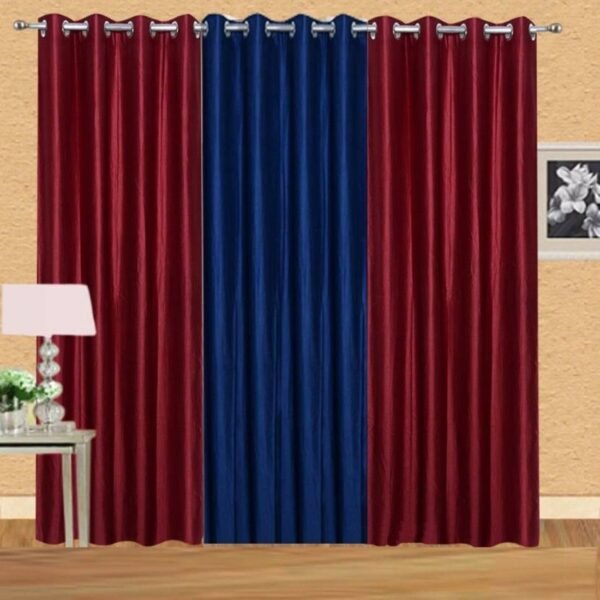 IDOLESHOP 9 Ft Long Door Polyester Blackout Curtains (274.5 cm) – Maroon & Navy Blue Combo | Pack of 3