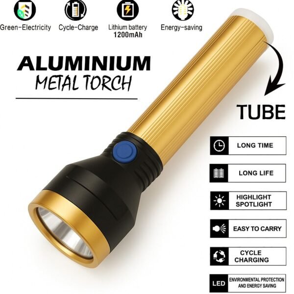 Aluminum Rechargeable Torch Emergency Light With Back Light Type C Fast Charging Torch