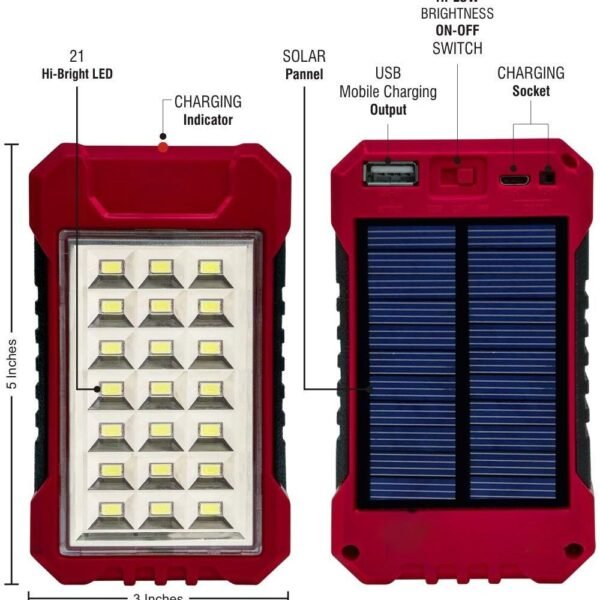 IDOLESHOP Power Bank Cum 21 High-Bright LED Rechargeable Solar Emergency Light (Red)