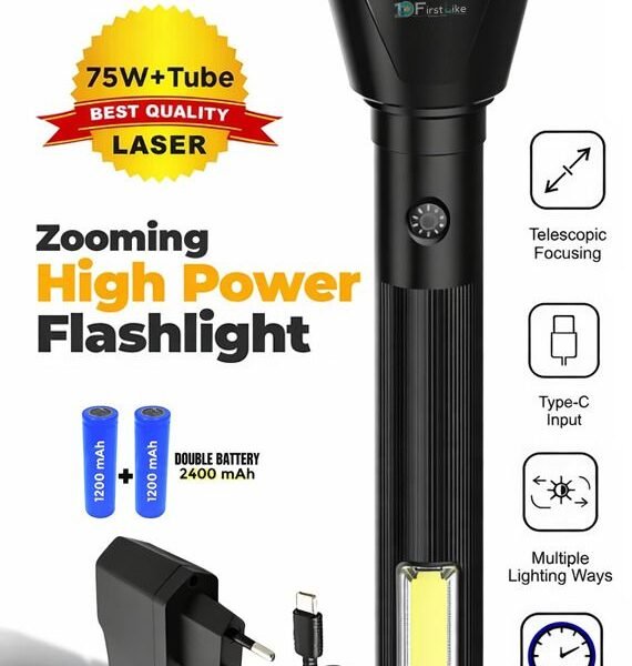 IDOLESHOP 75W Long Range Emergency Torch Light with Side COB – 3 Modes